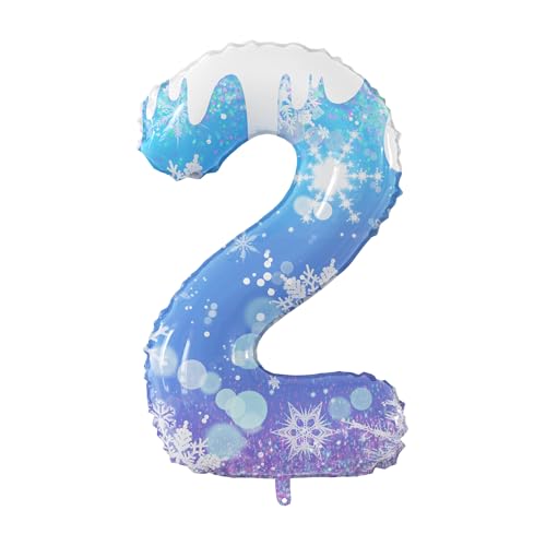 40 Inch Frozen Number 2 Balloon, Blue Snowflake Theme for 2nd Birthday Party Decoration,Winter Dreamy Girl Birthday Decoration Extra Large Number 6 Foil Balloon (Snowflake, 2)