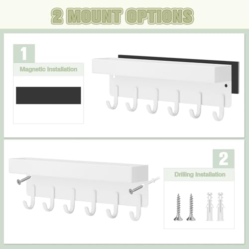 VIS'V Magnetic Key Holder Wall Mount, Compact Metal Key Rack with Tray, 6 Hooks, 2 Mount Options, White by VIS'V - Image 2