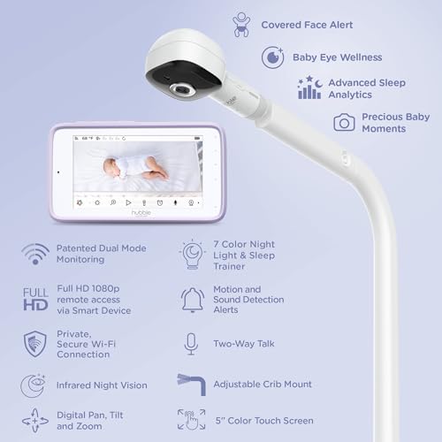 Hubble Connected SkyVision Pro AI-Enhanced HD Smart Camera Baby Monitor, Parent Unit, Crib Mount, Remote Pan Tilt Zoom, 2-Way Talk, Night Vision, Nightlight, Soothing Sounds, Wellness Tracker, App