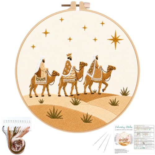 Image of Nuberlic Embroidery Kit for Beginners, Three Wise Men Christmas Scene