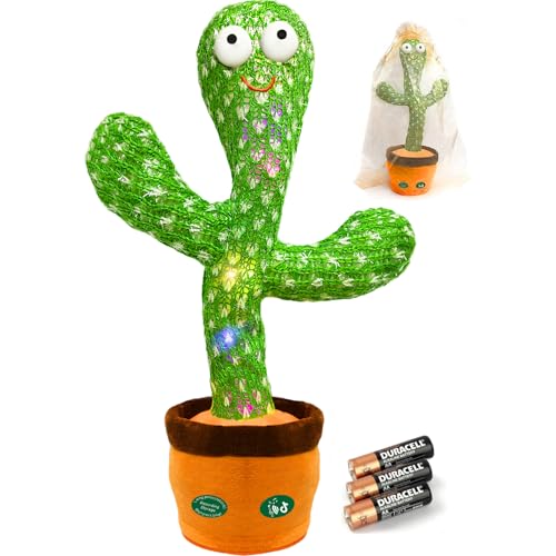 Hunfur Dancing Talking Cactus Toy Mimics Back, Cactus Baby Toy Singing Mimicking Repeating Recording, Silly Sunny The Cactus Gift Yarn Bag Wrapped with 3xAA Battery (Volume Adjustment)