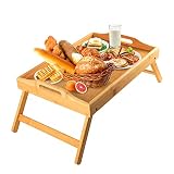 ANALIM Bed Tray Table with Folding Legs, Bamboo Breakfast Tray with Handles for Bed, Sofa, Eating, W