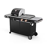 BRASERO - Barbecue Bi-Energy L Brasero - Barbecue Charbon 49 x 42 cm et Plancha à gaz 48 x 42 cm - 2 brûleurs gaz - 7,2 kW - Noir