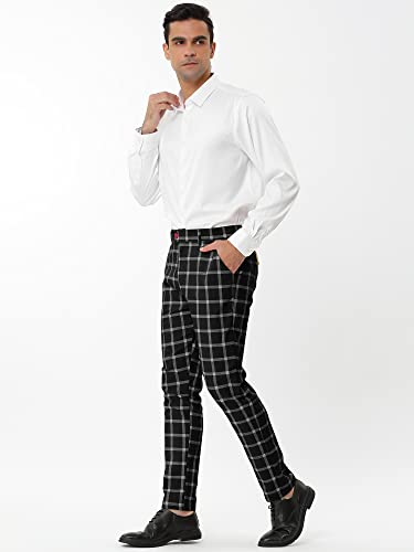 Lars Amadeus Men's Plaid Dress Pants Casual Slim Fit Flat Front Business Checked Trousers4