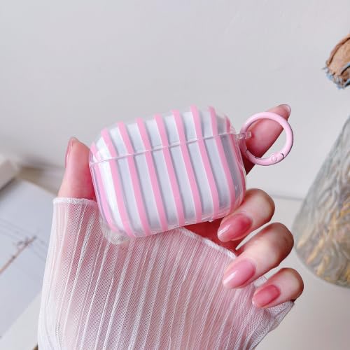 Image of MINSCOSE for AirPods Pro 2nd /1st Generation Case,Cute Striped Aesthetic Pattern Design with Trendy Keychain Ring,Soft TPU Protective Shockproof Cover with Cleaner Kit for Airpods Pro /Pro 2-Clear Pink