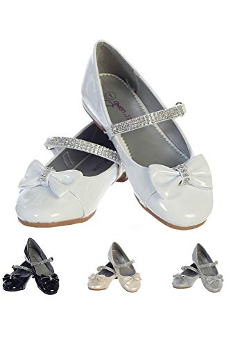 Gwen & Zoe Girl Dress Flats Shoes White For Weddings, Easter And Parties - Big And Little Girl Flats, Toddler, First Communion With Rhinestone Strap (Size 5, White) #TOP20