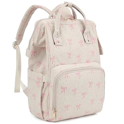 Qiwuphx Corduroy Diaper Bag Backpack for Mom, Large Capacity Travel Nappy Bag for Baby Girls & Boys with Stroller Straps (Beige Corduroy Bow Tie)