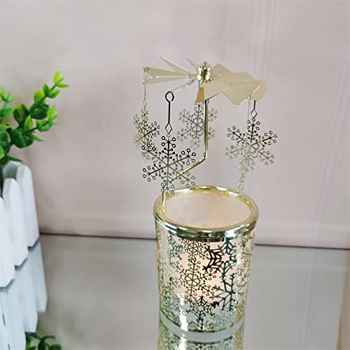 Kingnero Carousel Candle Christmas Snowflake Rotary Candle Holder Spinning Candleholer Metal Small Gifts Tea Light Rotating Candle Holder Candlestick #TOP2