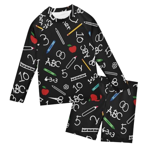Mathematical Number Boys Swimsuit Rash Guard Toddler Kids Long Sleeve Swim Shirt and Trunks Swimwear Set 5-6Y Black