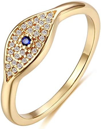 VACRONA Gold Plated Ring 14K Dainty Evil Eye Simulated Sapphire Ring White CZ Micro Pave Ring Stackable Eternity Ring Protection Ring Gift for Her
