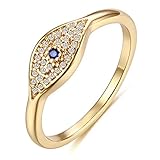 VACRONA Evil Eye Ring 14K Gold Plated Simulated Diamond Evil Eye Stackable Rings,Dainty Eternity Bands Ring for Women