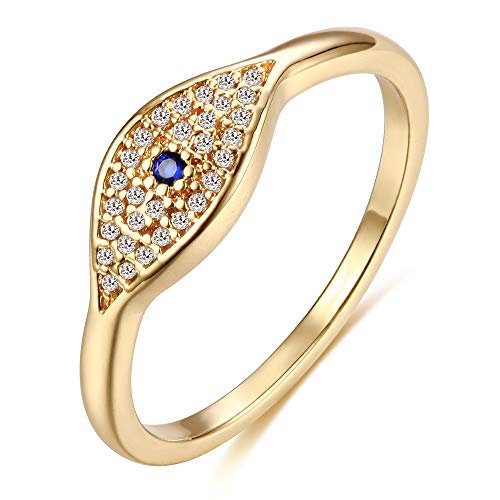 VACRONA Evil Eye Ring 14K Gold Plated Simulated Diamond Evil Eye Stackable Rings,Dainty Eternity Bands Ring for Women