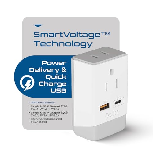 Image of Ceptics UK Ireland Hong Kong Plug Adapter, International Power Plug with USB & USB-C - 2 USA Socket, QC 3.0 & PD - Type G Outlet Adapter for USA to British England Scotland London - Fast Charging
