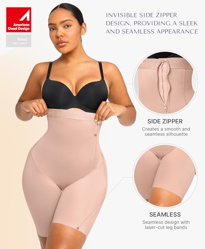 Image of SHAPELLX High Waist Butt Lifting Tummy Control Shapewear Shorts | Under dress shorts,15-inch crotch zipper, breathable stretch fabric, anti-roll support,easy bathroom access, everyday wear