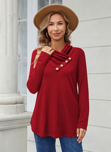 Image of Bulotus Womens Turtleneck Sweaters Ribbed Knit Split Cowl Neck Tunic Sweaters
