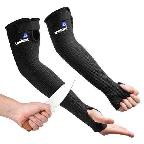 OriStout Cut Resistant Farmers Sleeves with Thumb Hole Protective Arm Sleeves for Gardening Welding Kitchen Arm Guards for Biting Pet Grooming Black 1 Pair