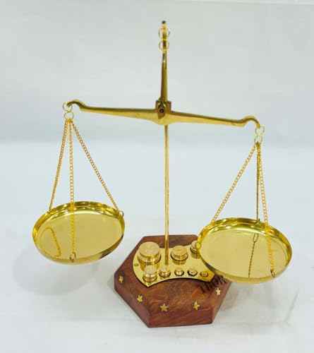 Báscula de equilibrio pulida en latón con base de madera miniatura 3