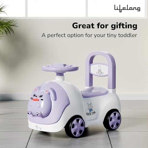 Image of Lifelong Bunny Manual Push Ride-On Toy Car with Back Support for Boys & Girls 1-4 Years, Distraction-Free, Non-Musical, Easy Installation, 50kg Capacity, Steering Wheel, Storage, Indoor Outdoor Fun