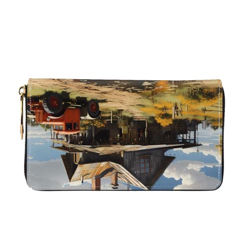 Leather Women Wallets, Long Credit Card Holder, Texas Farm Tractor Print Billfold Clutch & Travel Purse Large Capacity2