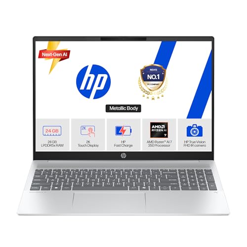 HP Omnibook 5, AMD Ryzen AI 7 350 (24GB LPDDR5x, 1TB SSD), 2k (1920 x 1200), Touch, Anti-Glare, 16''/40.6cm, Win11, M365* Office24, Silver, 1.79kg, ag1087au, FHD Camera, Backlit, Next Gen AI Laptop