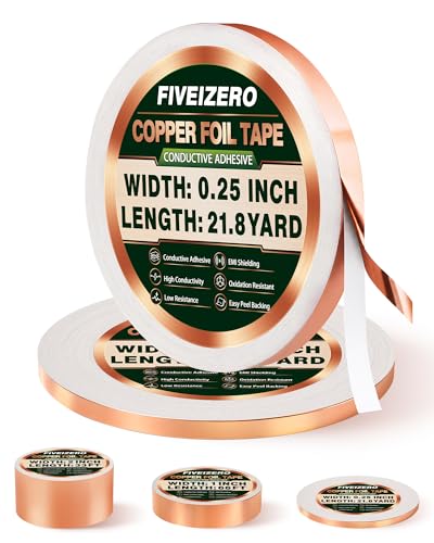FIVEIZERO Copper Foil Tape 2 Rolls 1/4 Inch x 21.8 Yards