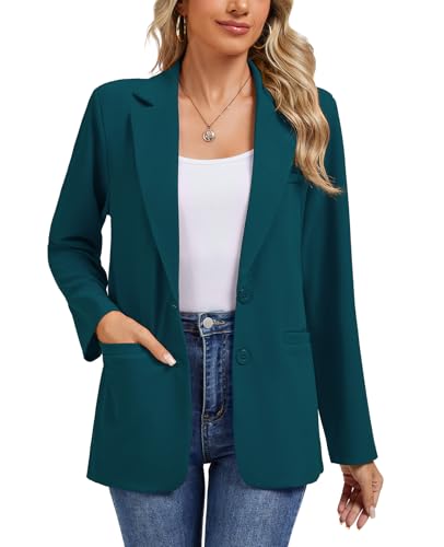 Image of MINTLIMIT Womens Blazer Jersey Knit with Pad Shoulder Notch Lapel Single Welted Pockets Office Centered Design,Cobalt Green L