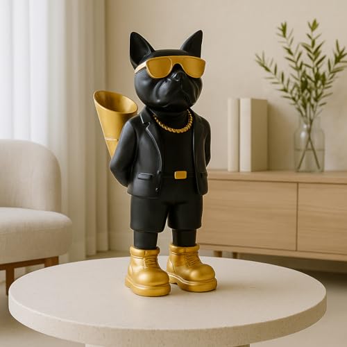 Image of Xtore Fashion Cat Figurine with Gold Sunglasses | Quirky Black Suit Statue | Modern Desk Accessory | Unique Home Decor - (Pack of 1, Black)