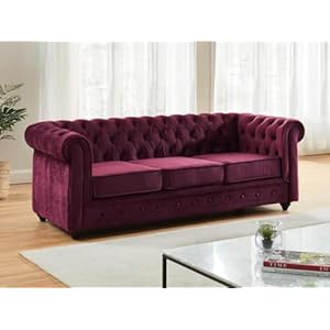 Vente-unique – Driezitsbank CHESTERFIELD – velours – paars