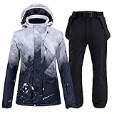 FEINFÜHLIGE & DURCHDACHTE DETAILS - Unter Berücksichtigung Ihres Trageerlebnisses haben wir bei dieser Schnee-Jacke mehrere praktische Designs entwickelt: eine verstellbare, winddichte Mütze mit Regenkrempe, mehrere Taschen für Ihre verschiedenen Bedürfnisse, ein Artikulares Knie-Design für leichte Bewegungen, der verstellbare Ärmelabschluss und elastische Beinöffnungen verhindern das Eindringen von kalter Luft, das Belüftungsdesign unter den Achseln ermöglicht eine moderate Wärmeableitung.