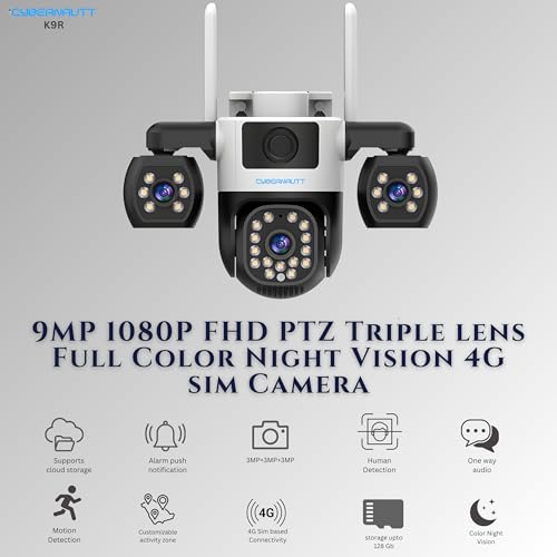 Image of XUGA K9R 9MP 3 Lens 4G Sim PTZ Outdoor CCTV Camera | Ideal for home, gym, or farm. Supports Airtel 4G SIM. Features 360-degree three-side view, night vision, and motion alarm.