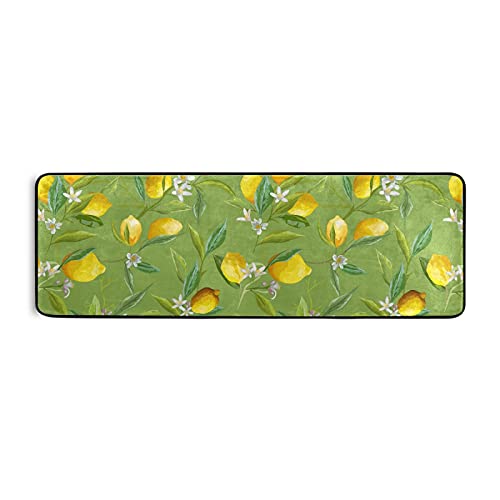 Yellow Lemon Tropical Limon Green Runner Rug For Hallway Non Slip Area Rug Indoor Runner Mat Kitchen Floor Bathroom Doormats Soft Bedroom Entry Carpet 2X6 Ft #TOP1