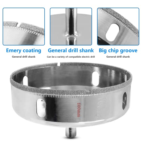 Image of Luomorgo 100mm /4 inch Diamond Hole Saw | 1.1 inch Cutting Depth, Diamond Drill Bits, For Glass Ceramic Marble Porcelain Tile, Granite Quartz Gemstone
