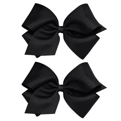 Wee Ones Girls 2 Pack Grosgrain Hair Bows with Plain Wrap Centre on a Wee Stay No Slip Clip, King, Black