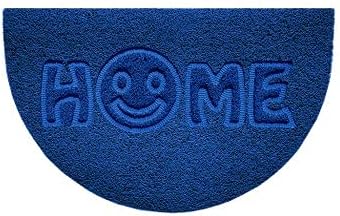 Nicoman Embossed Halfmoon Half Circle Door Mat Dirt-Trapper Jet-Washable Doormat 70x44cm (Blue, HOME SMILEY FACE Shape)