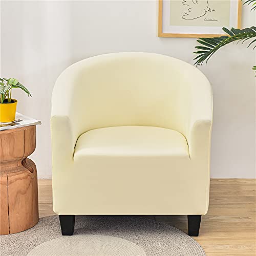 Highdi Housse de Fauteuil Plaine Extensible Hôtel Chesterfield 1 Pièce, Couverture de Fauteuil Couleur Unie, Housse de Canapé avec Accoudoirs Protecteur de Tub Chair (Beige)