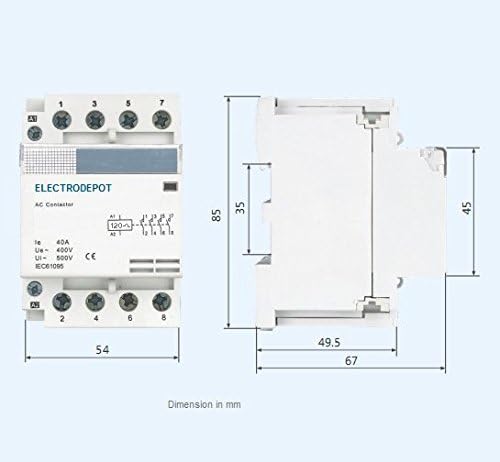 40 Amp 4 Pole Contactor Normally Open (N/O) 120V Coil, 32A Motor, IEC 63A, 40A DIN