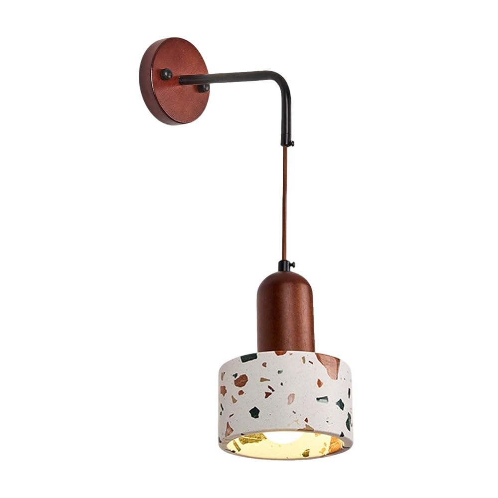 SXWNBIFH Modern Terrazzo Wall Sconce with Adjustable Cord, Stone Wall Lamp for Bedroom Bedside Reading, Wood Accent Wall Mounted Light Fixture for Bedroom Nightstand