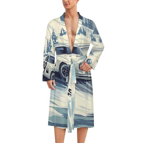 Image of Snow Mountain Racing Car Bath Robes Knee Length Loungewear Long Sleeved Bathrobe Lightweight Nightgown L