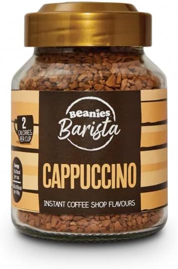 Beanies The Flavour Co Flavoured Instant Coffee Powder-Cappuccino Hot & Cold Coffee Makes 25 Cups 100% Arabica Light Roasted Coffee Sugar Free . Bottle (Barista Cappuccino),200 Grams