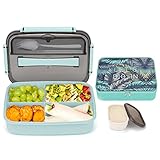 Bento Box Adult Lunch Box, Bento Box for Kids with Lunch Bag, Lunch Box for Men Women with Containers,Sauce Jar, Spork and Chopsticks, 1800ML/60OZ (Coastal Aqua)
