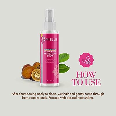 Mielle Organics Mongongo Oil Thermal & Heat Protectant Spray, Protects Hair from Heat Damage, Intense Heat Defense, Curl Pattern Protection, Safe for All Hair Types, 4 Ounce