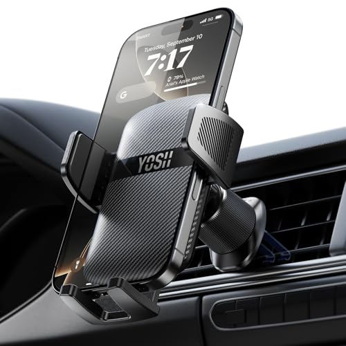 YOSH Car Phone Holder Air Vent, Upgrade 360° Rotation Phone Holder for Cars with Adjustable Clamp& Upgraded Double Metal Hook, Holder for iPhone 16 15 14 13 12 11 Pro Max Samsung S25 S24 Google Pixel