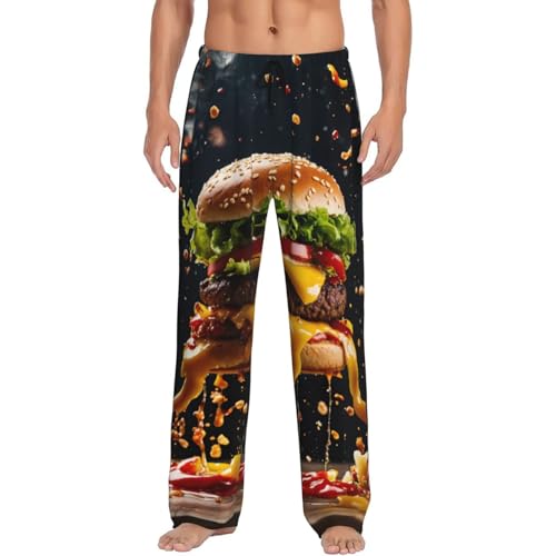 Pantalon de pyjama pour homme avec poches et motifs originaux en coton mélangé noir