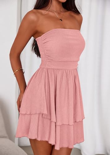 Image of PRETTYGARDEN Women's 2026 Summer Strapless Tube Mini Dress Off Shoulder Smocked Ruffle A Line Flowy Short Party Club Dresses
