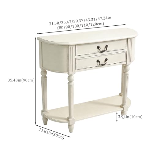 Mesa consola de media luna rústica para pasillo con madera maciza vintage 3