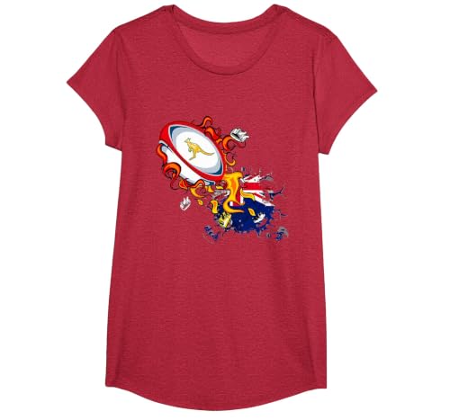 Australia Rugby, Wallabies Rugby Jersey, Australian Flag T-Shirt, Girls, Red Heather, Medium