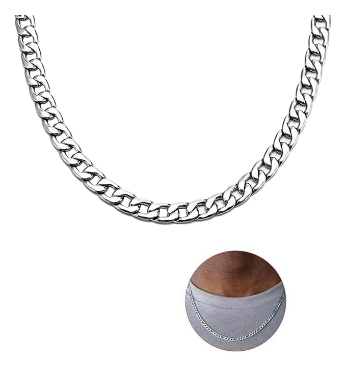 WANGENPING Edelstahl Panzerkette mit Diamantschliff, Breite 3mm Link Collier, Länge 60cm Ohne Anhänger Halskette, Hip-Hop Kette Halskette, Geschenk für Männer Jung(Silber)
