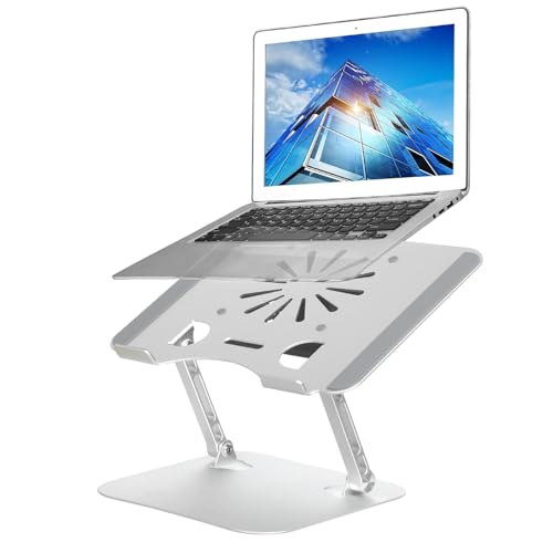 Adjustable Laptop Stand with Cooling Fan, Aluminium Alloy Multi-Angle Computer Holder for Desk, Portable Notebook Metal Mount Compatible with MacBook, Air, Pro, Dell, Alienware All Laptops 11"-17.3"