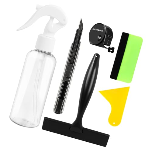 OFHome Vinyl Wrap Tools, 6 PCS Window Film Privacy Application Kit, Easy to Apply Glass Car Wallpaper Stickers Craft Trimming Installation Tools, Includes Squeegees, Knife, Spray Bottle, Tape Measure