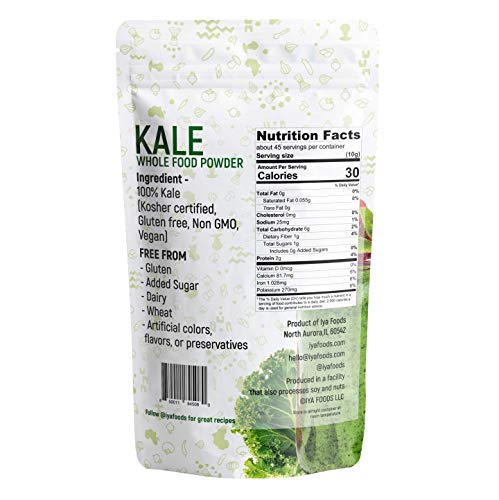 Iya Foods Premium Kale Powder 1 lb. Pure, All Natural, Non-GMO, Gluten Free, Nothing Artificial. Made 100% from Freshly Harvested Green Kale - Thumbnail 3